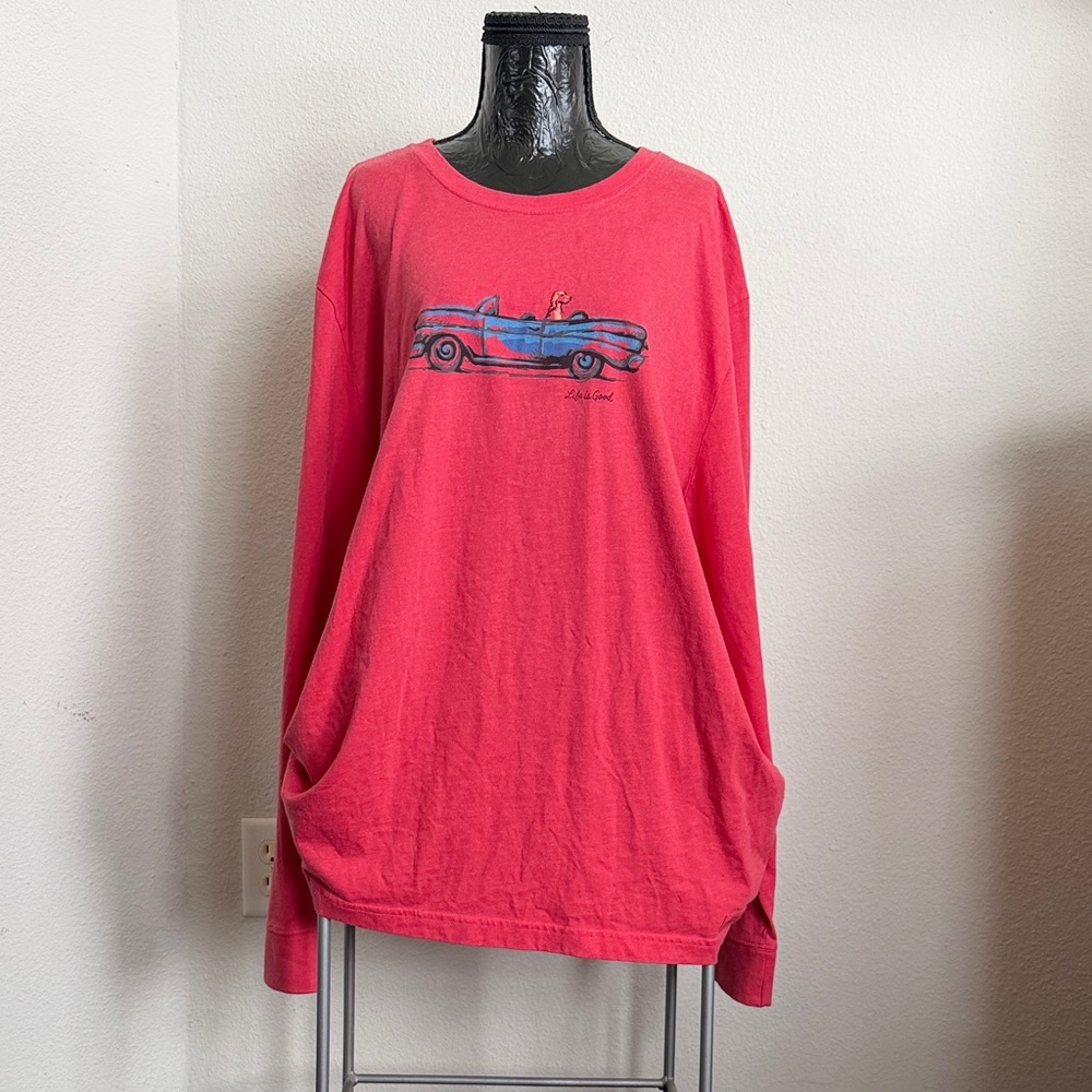 Life Is Good Red Crusher Tee with Subtle Logo Print
